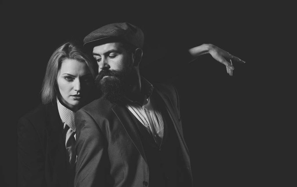 Man and woman in retro suit and hat - Photo, Image