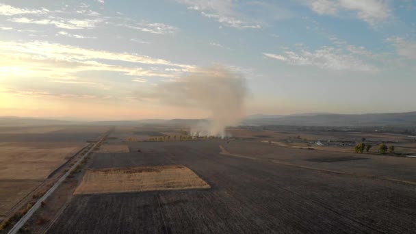 Vista aérea do fogo na área agrícola na Bulgária
. - Filmagem, Vídeo