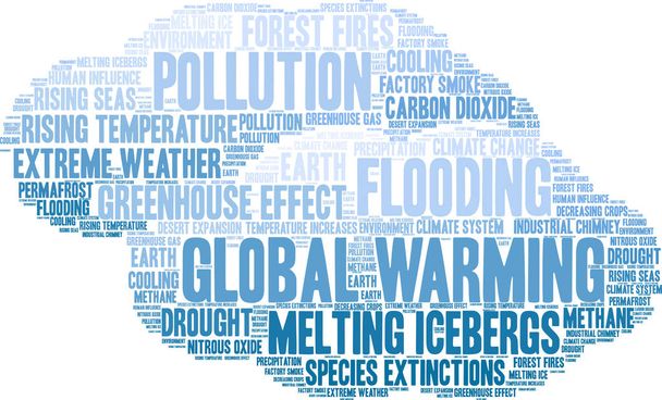 Wortwolke der globalen Erwärmung auf weißem Hintergrund.  - Vektor, Bild