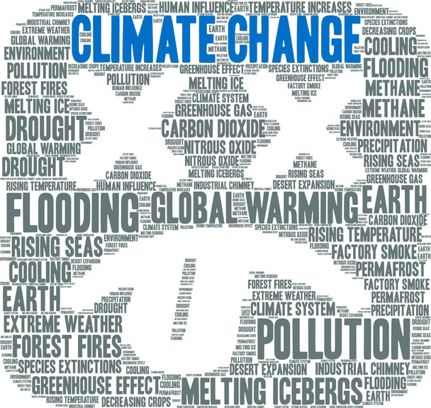Klimawandel-Wortwolke auf weißem Hintergrund.  - Vektor, Bild