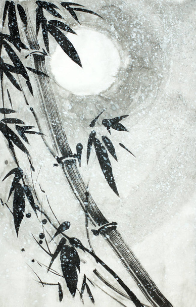 bamboo under the snow and the moon - Φωτογραφία, εικόνα