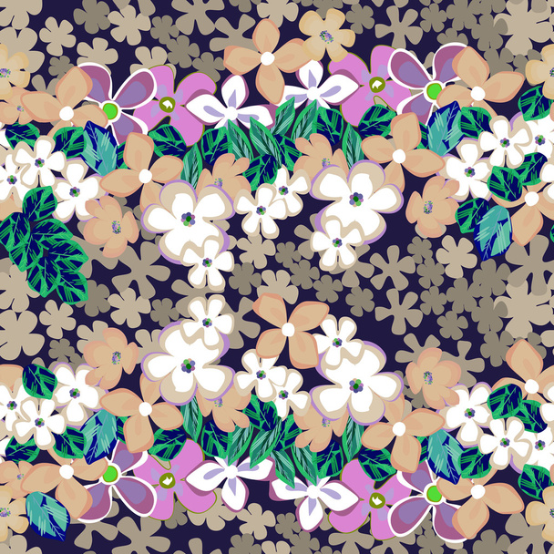 Leafs and flowers - seamless pattern - Wektor, obraz