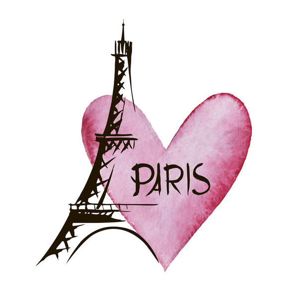 Paris hand drawn vector lettering and Eiffer Tower. Modern calligraphy brush lettering. Paris ink lettering. Design element for cards, banners, flyers - Wektor, obraz