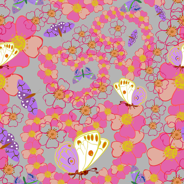 Карточка с бабочкой и цветами
 - Вектор,изображение