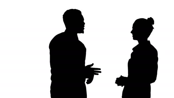 Silhouette Afro american guy and girl talking about business. - Záběry, video
