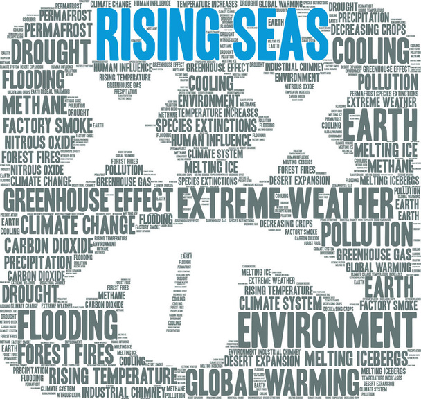 Rising Seas word cloud on a white background.  - Vector, Image