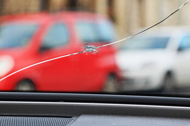 Glass damage from stone chips in the windscreen - Photo, Image