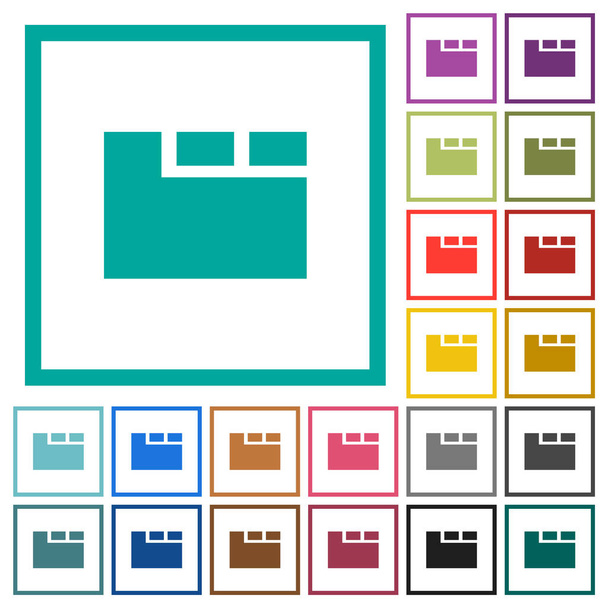 Horizontal tabbed layout active flat color icons with quadrant frames on white background - Vector, Image