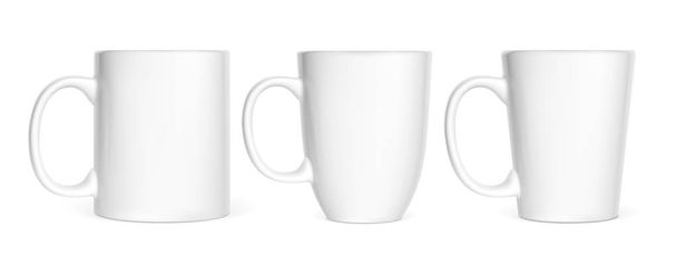 Set of realistic white cups isolated on white background. Vector illustration. - Vector, Image