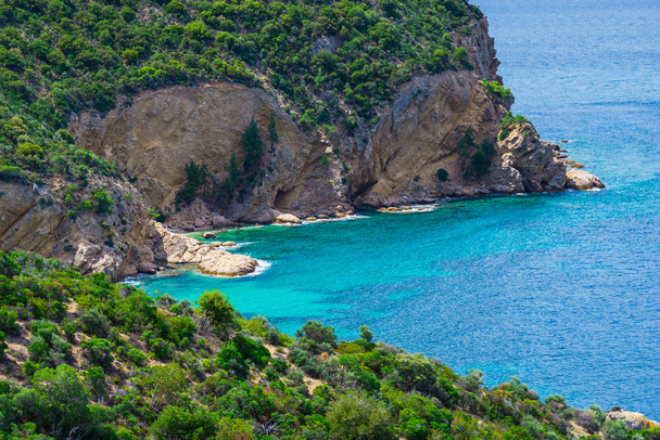 Seascape with rocky cliff, Greece. - Zdjęcie, obraz