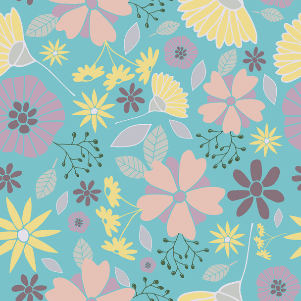 Turquoise flowers seamless pattern - Vektor, Bild