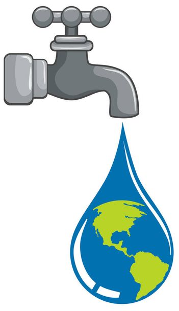 World droplet coming from tap concept illustration - Vector, Image