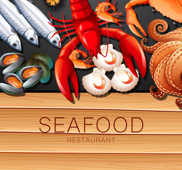 Reihe von frischen Meeresfrüchten Illustration - Vektor, Bild