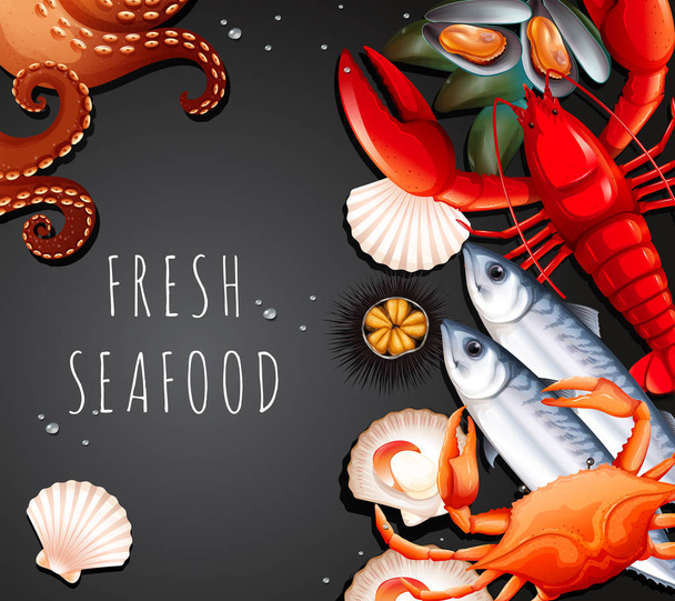 Conjunto de ilustração de frutos do mar frescos
 - Vetor, Imagem