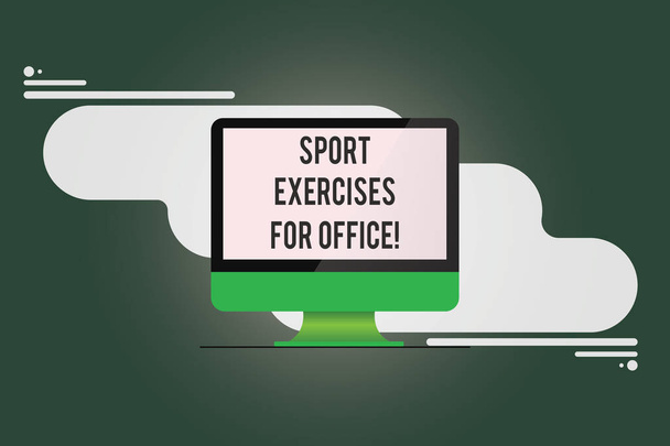 Conceptual hand writing showing Sports Exercises For Office. Business photo text Working out in the workplace stay fit Mounted Computer Monitor Blank Screen on Abstract Background. - Photo, Image