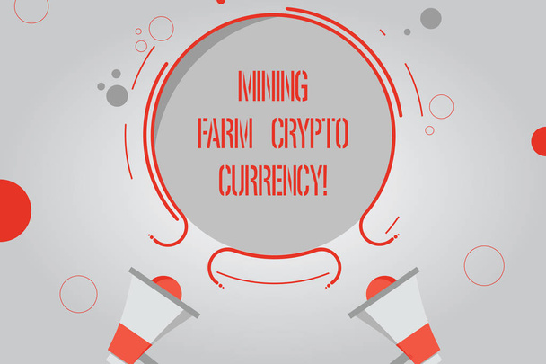Handwriting text Mining Farm Crypto Currency. Concept meaning Block chain trading digital money business Two Megaphone and Circular Outline with Small Circles on Color Background. - Photo, Image