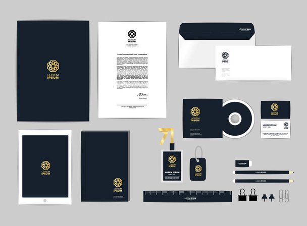Corporate Identity Vorlage für Ihr Unternehmen umfasst CD-Cover, Visitenkarte, Ordner, Lineal, Umschlag und Briefkopf-Designs v - Vektor, Bild