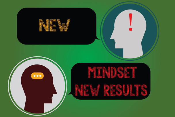 Handwriting text writing New Mindset New Results. Concept meaning Open to Opportunities No Limits Think Bigger Messenger Room with Chat Heads Speech Bubbles Punctuations Mark icon. - Photo, Image