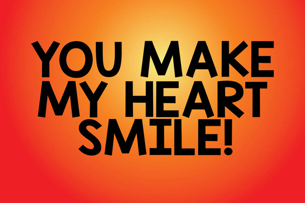 Text sign showing You Make My Heart Smile. Conceptual photo Expressing roanalysistic feelings good emotions Blank Color Rectangular Shape with Round Light Beam Glowing in Center. - Foto, Imagen