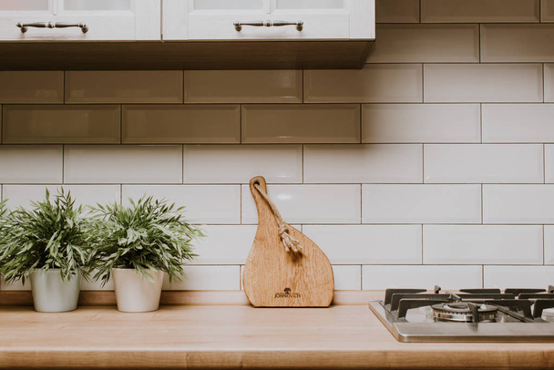 Oak cutting Board in kitchen interior - Photo, Image