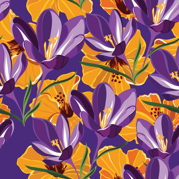 Floral seamless pattern with beautiful flowers, hand-drawing. - Vecteur, image