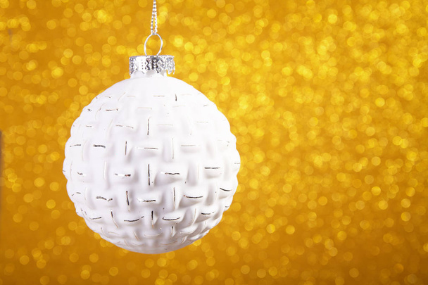 Christmas ball close up on blurred background. Happy new year - Photo, Image
