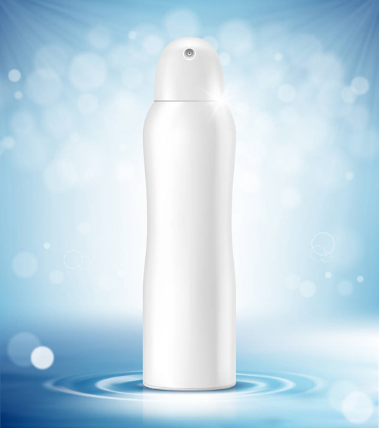 Blank deodorant spray for women or men isolated on bokeh glitter background. Vector realistic illustration - Vecteur, image