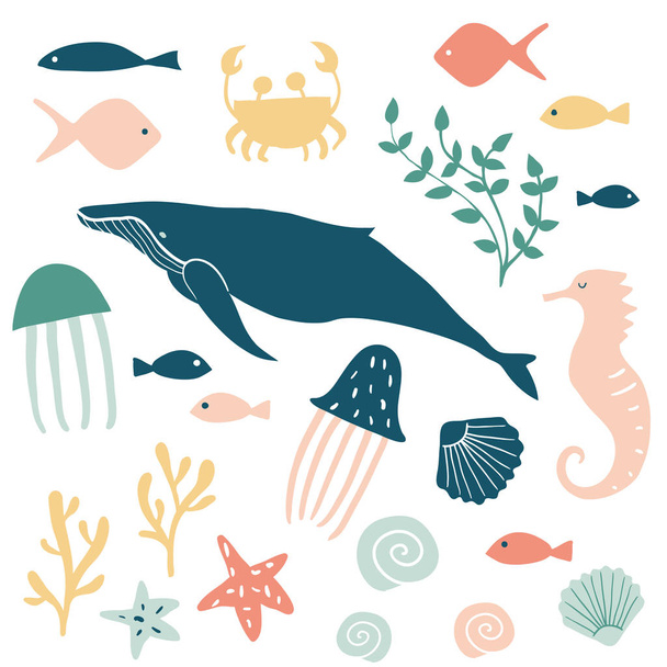 Sea animals illustration - Διάνυσμα, εικόνα