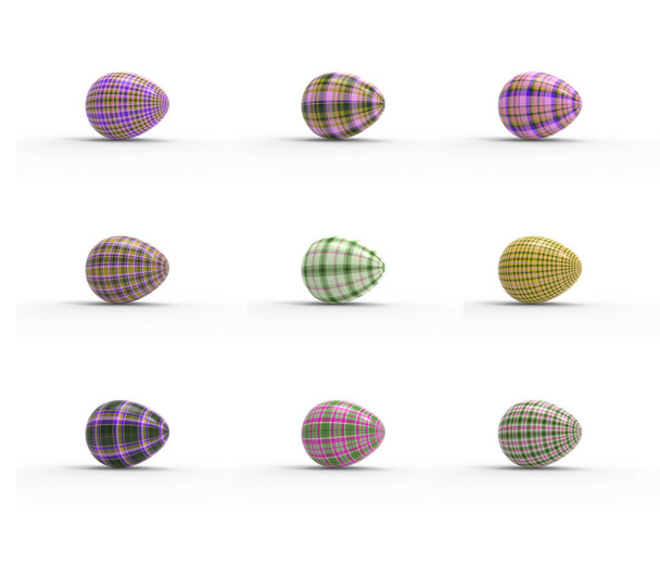 holiday easter eggs set on white background in tartan style - Photo, Image