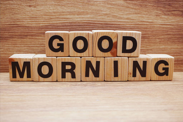 good morning wooden letter alphabet on wooden background - Foto, Bild