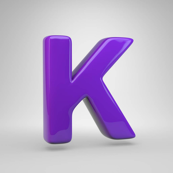 Proton purple color letter K uppercase. 3D render glossy font isolated on white background - Foto, afbeelding