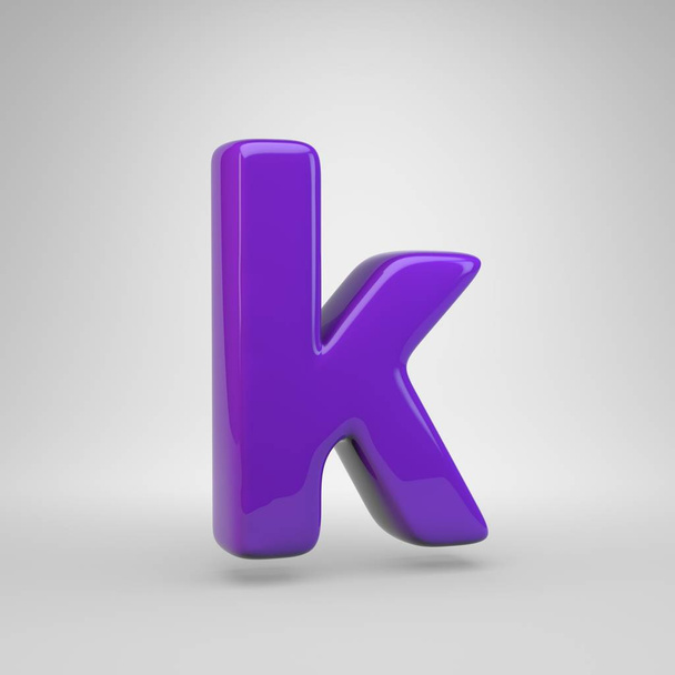 Proton lila színű K betűs kisbetűs. 3D render fényes betűtípus, elszigetelt fehér background - Fotó, kép