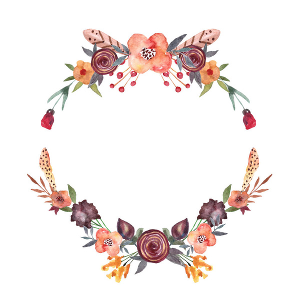 Watercolor floral wreath. Botanical illustration in boho style. - Photo, Image