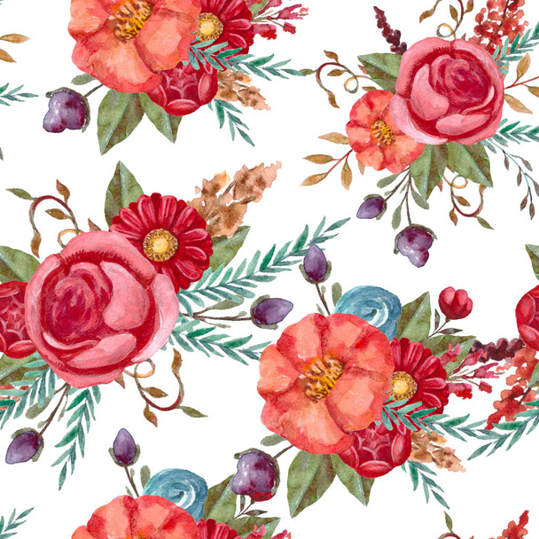 Watercolor floral pattern. Pattern with flowers. Retro,vintage bouquet. - Фото, изображение