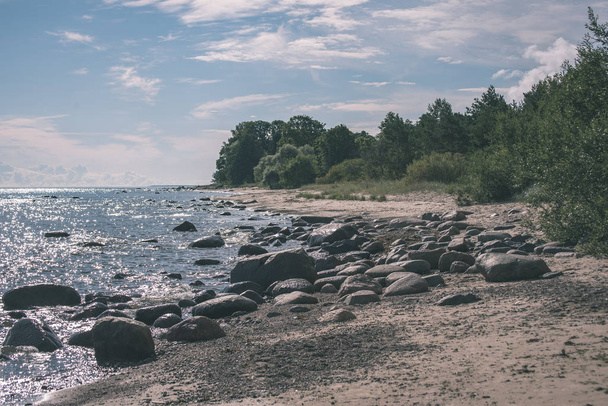 empty sea beach with rocks in sunlight - Φωτογραφία, εικόνα