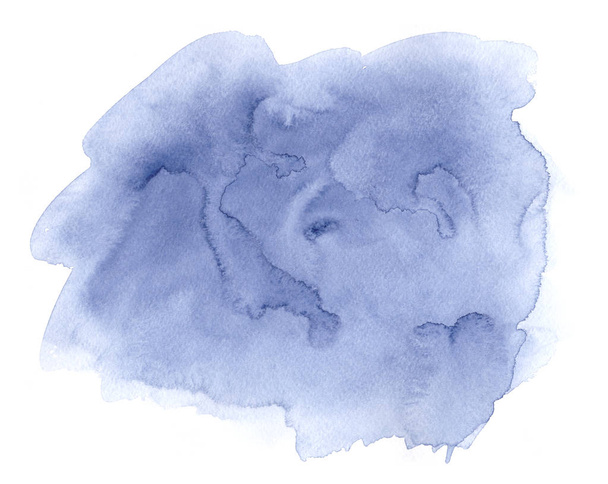 Mancha dibujada a mano de acuarela azul sobre textura de grano de papel blanco. Abstracto acuarela artística pincel pintura salpicadura fondo
. - Foto, imagen