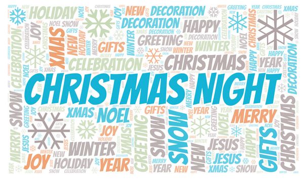 Christmas Night word cloud. Wordcloud made with text only. - Fotó, kép