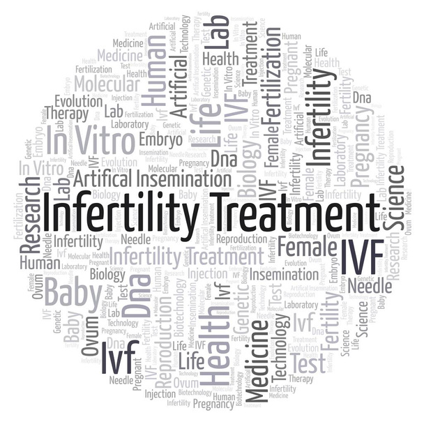 Infertility Treatment in circle form word cloud. Wordcloud made from letters and words only. - Photo, Image