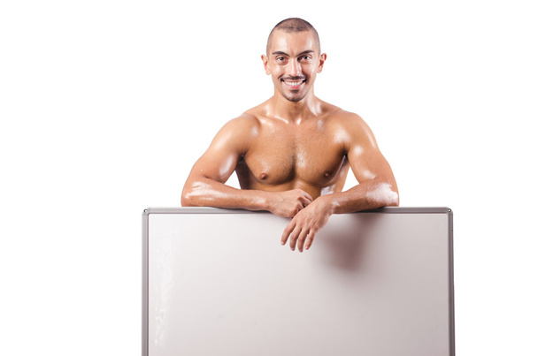 Medio hombre desnudo con tablero en blanco
 - Foto, imagen