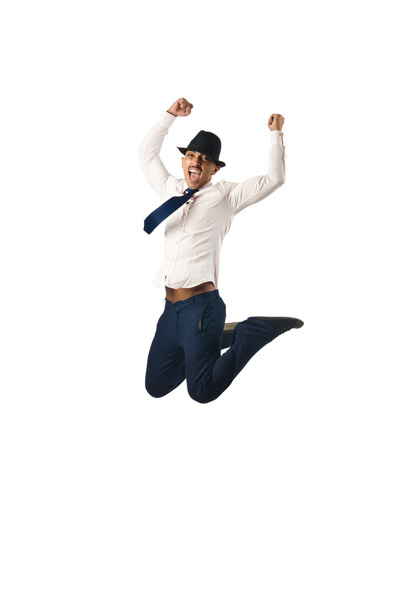 Jumping businessman in business concept on white - Foto, immagini