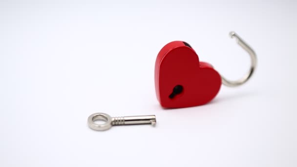 love padlock and key on white background with copy space, like concept of romantic symbol   - Footage, Video
