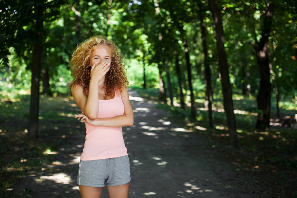 cheerful curly girl laughing - Photo, Image