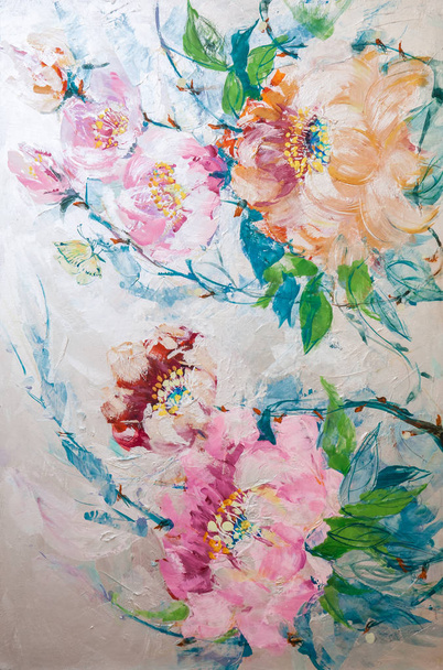 fragmento de pintura al óleo con flores en flor
 - Foto, imagen