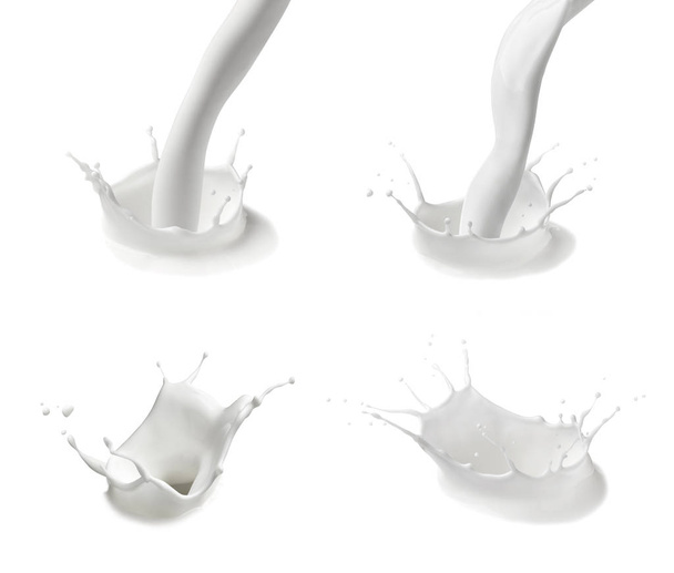 gyűjtemény a különböző tej vízcseppek fehér háttér - Fotó, kép