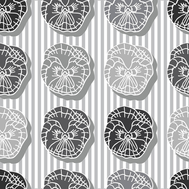 Pansy Decor-Flowers in Bloom seamless repeat pattern Background in Grey and White. Delicate Pattern Background. Surface pattern Design, Perfect for Fabric, Scrapbook, wallpaper. - Vector, Image
