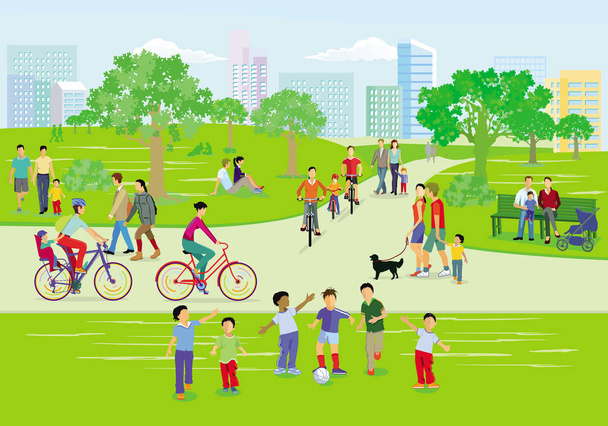 Families at leisure activity in the park, illustration - Vector, Image