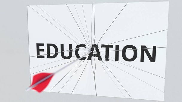 EDUCATION text plate being hit by archery arrow. Conceptual 3D rendering - Foto, Bild