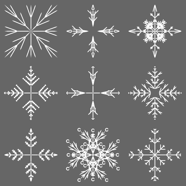 Collezione di ghiaccio artistico fiocchi di neve astratti di cristallo isolati su sfondo come gruppo di decorazione inverno dicembre o raccolta. Ghiaccio o gelo bella stella ornamento silhouette o stagione arte
 - Foto, immagini