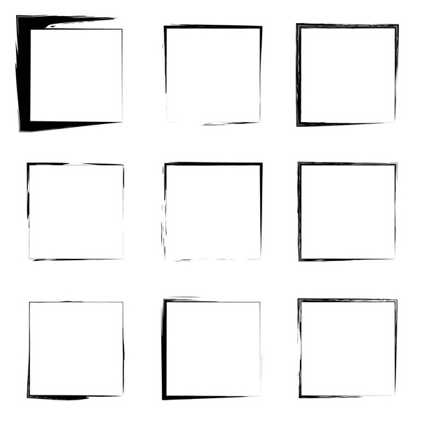 Колекція або набір художніх чорних фарб ручної роботи зробили творчий гранжевий штрих квадратних рамок або кордонів ізольованих на білому тлі. Гранд-освіта ескіз абстрактного творчого дизайну чорнила
 - Фото, зображення