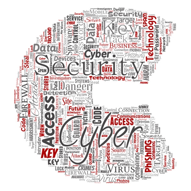 Εννοιολογική cyber ασφάλεια online πρόσβαση τεχνολογίας επιστολή γραμματοσειρά C λέξη σύννεφο απομονωμένες φόντο. Κολάζ από phishing, κλειδί ιό, επίθεση δεδομένων, έγκλημα, τείχος προστασίας κωδικού πρόσβασης, βλάβη, προστασία spam - Φωτογραφία, εικόνα